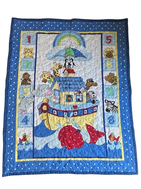 unbranded/handmade Other - Vintage Noah’s Ark Rainbow Baby Quilt Reversible Animals Blue 41x33